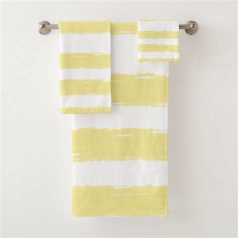 Yellow White Stripes Bath Towel Set In 2020 Striped Bath