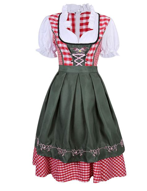2pcset Traditional Dirndl German Bavarian Beer Girl Costume