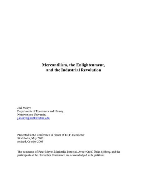Pdf Mercantilism The Enlightenment And The Industrial Revolution
