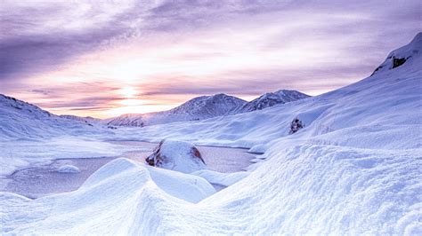 Download Wallpaper 2048x1152 Snow Mountains Dawn Scotland Ultrawide