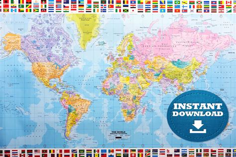 Digital Political World Map Printable Download World Map With Flags