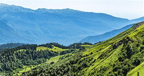 The View From The Height Of A Green Mountain Valley Surrounded By High