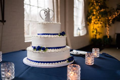White Wedding Cake With Royal Blue Ribbon 2 Tier Wedding Cakes White