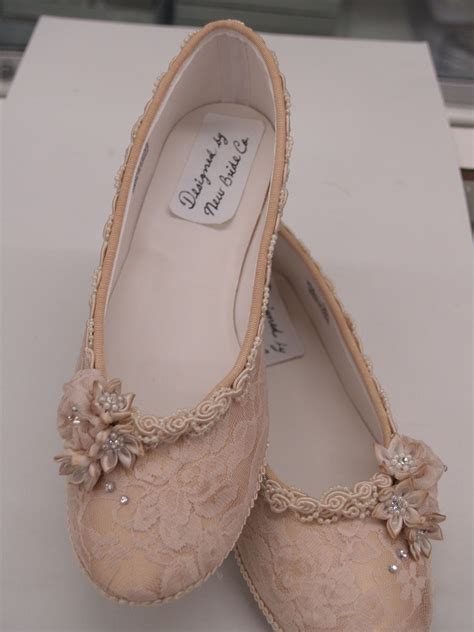 Champagne Wedding Flats Shoes Champagne Lace Vintage