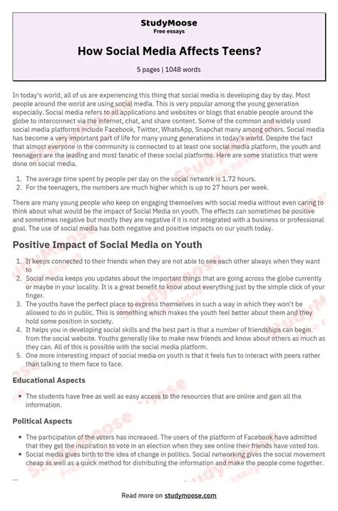 How Social Media Affects Teens Free Essay Example