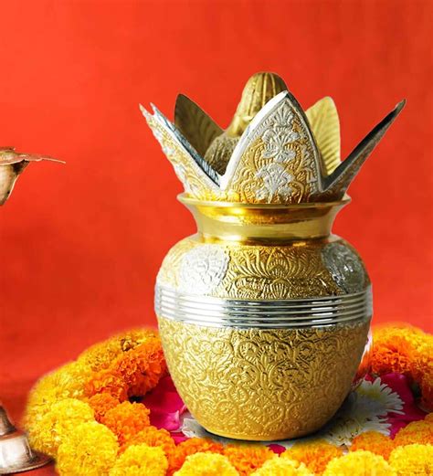 Buy Gold Brass Puja Kalash By Wens Online Pooja Metalware Spiritual