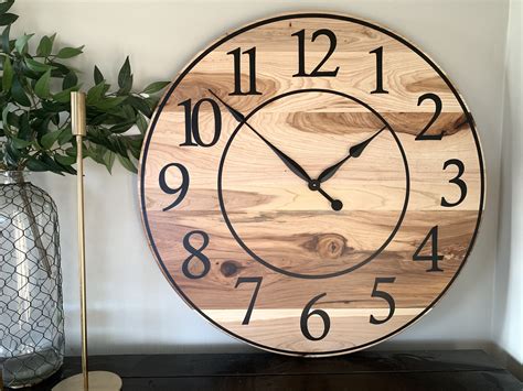 Hickory Wood Clock Regular Numbers Wooden Clock Large Wall Etsy