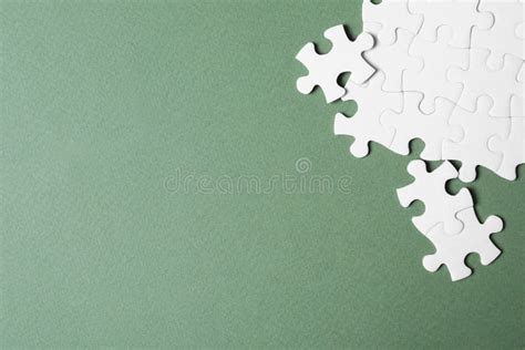 Blank White Puzzle Pieces On Background Flat Lay Space For Text Stock