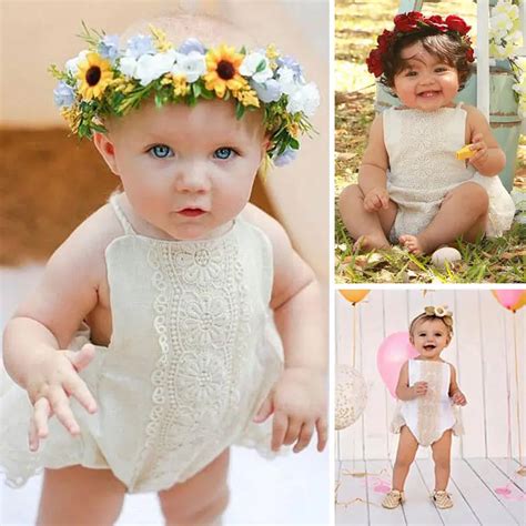 White Baby Girl Clothes Lace Floral Sleeveless Infant Baby Rompers