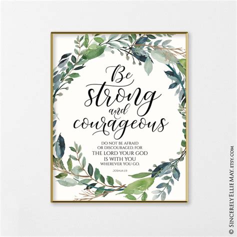 Joshua 19 Be Strong And Courageous Bible Verse Poster Sign On Etsy