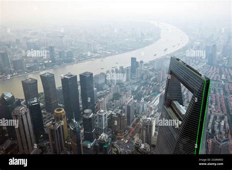 Shanghai Panoramic View From The Top Of Shanghai Tower With The Shanghai World Financial