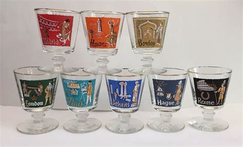 8 Vintage Mid Century Libbey Cities Of The World Footed Cocktail Glasses Ebay Libbey