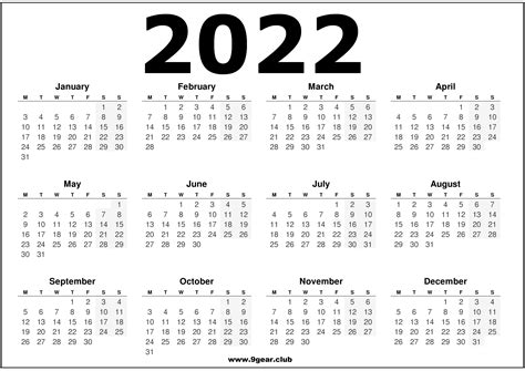 Planners 2022 Printable Calendar One Page 2022 Calendar Printable Images