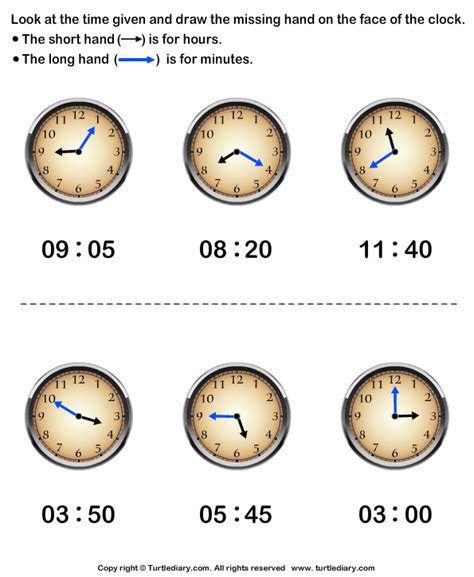 This is a song about telling time by the hour. Read Time and Draw Minute Hand Worksheet - Turtle Diary