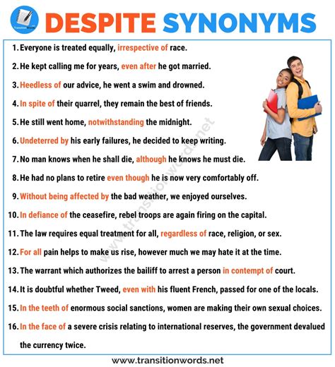 Another Word for DESPITE: List of 16 Synonyms for Despite with Useful Examples - Transition Words