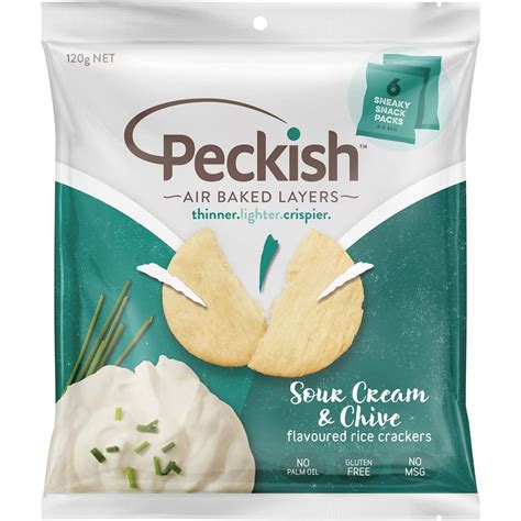 Peckish Rice Crackers Sour Cream And Chives 120g Woolworths