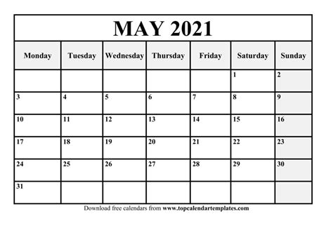 Free Monthly May Calendar With Notes 2021 Calendar Template Printable