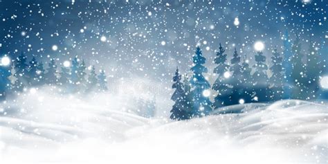 Christmas Night Snowy Woodland Landscape Winter Background Stock