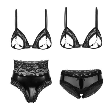 women s sexy lingerie set lace sheer mesh see through crop tops briefs bodysuit 11 15 picclick