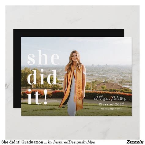 She Did It Graduation Photo Class Of 2022 Announcement Zazzle