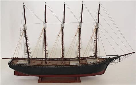 Lot Model Of A Five Masted Schooner Solid Hull Painted Black Above
