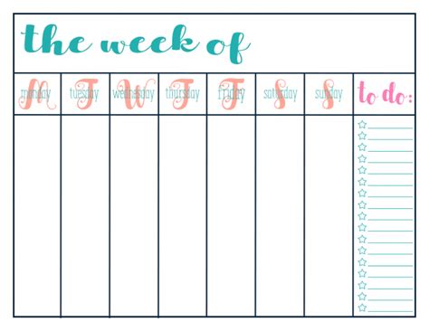 Horizontal Weekly Planner Printable