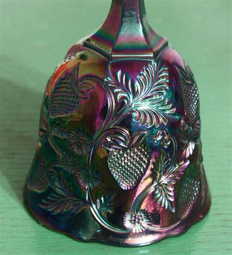 Vintage Fenton Amethyst Carnival Glass Strawberry Pattern Bell