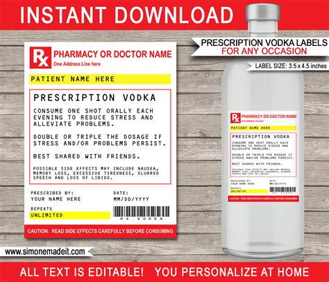 Maybe you would like to learn more about one of these? Printable Prescription Vodka Labels template | Funny Gag Gift