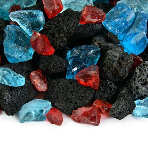 Blended Fire Glass And Lava Rock Mixed Fire Glass Blend Of Colored Fire Pit Glass And Volcanic