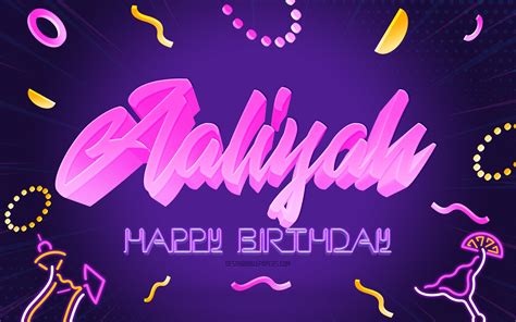 Download Wallpapers Happy Birthday Aaliyah 4k Purple Party Background