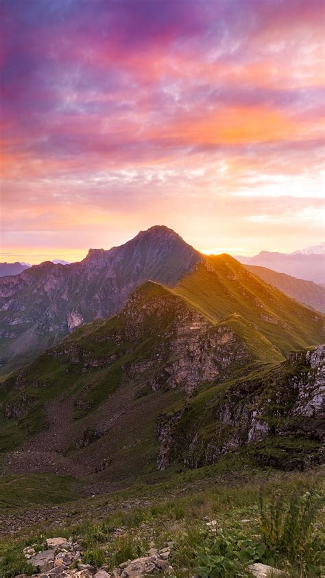 Download Wallpaper 938x1668 Mountains Sunset Landscape Overview