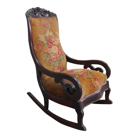 Antique Victorian Era Carved Walnut Lincoln Rocker Rocking Chair C1860