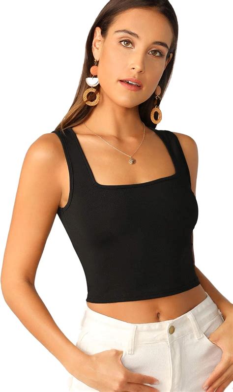 Shein Womens Sleeveless Strappy Ribbed Knit Basic Plain Crop Tank Top