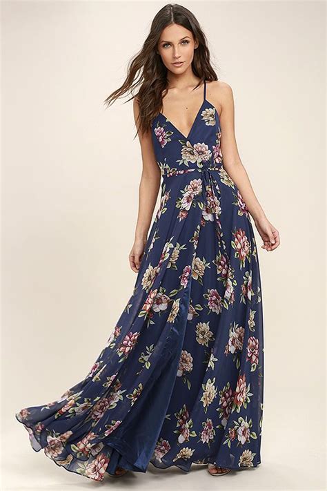 Always There For Me Navy Blue Floral Print Wrap Maxi Dress Maxi Dress