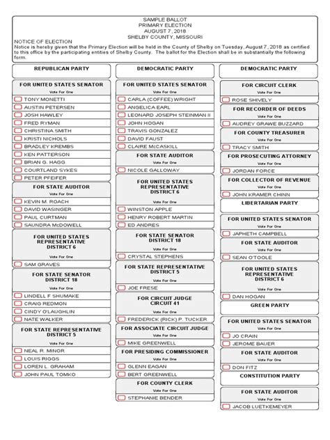 Shelby County Sample Ballot 2018 Primary Politics Elections