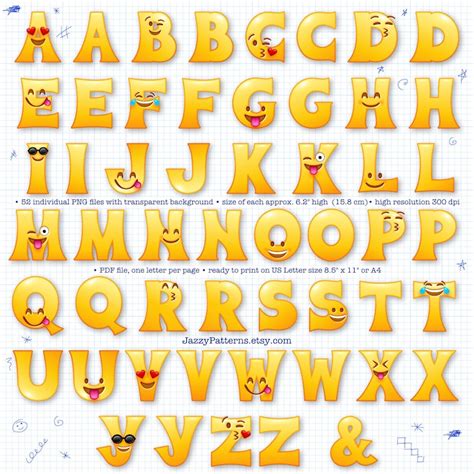 Emoji Alphabet Clipart Font Smiling Face Letters For Party Etsy