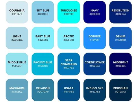 Color Palette Blue Shades Colors Shades Of Blue Names Blue Color Hex
