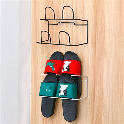 1pcs Creative Double Layer Wall Mount Shoes Rack Slippers Shoes Rack
