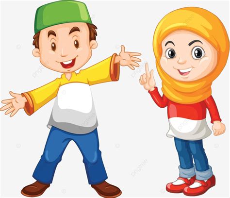 Muslim Boy And Girl In Traditional Costume Character Kids Islamic