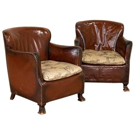 Pair Of Vintage Leather Club Chairs At 1stdibs Small Leather Club