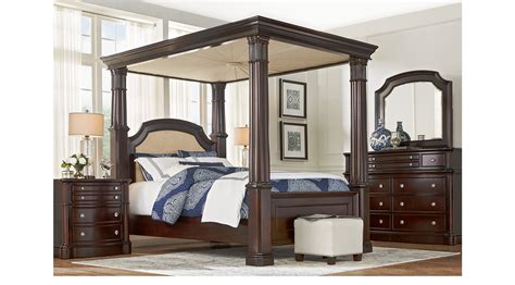 Nothing can match the simple sophistication of a canopy bed. Dumont Cherry 7 Pc Queen Canopy Bedroom - Traditional