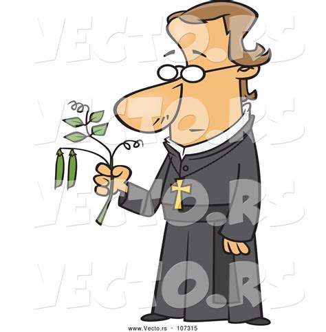 Vector Of Cartoon Friar Guy Gregor Mendel Holding A Pea Plant By