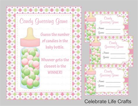 Baby Shower Candy Bottle Guessing Game Sign And Tags Baby