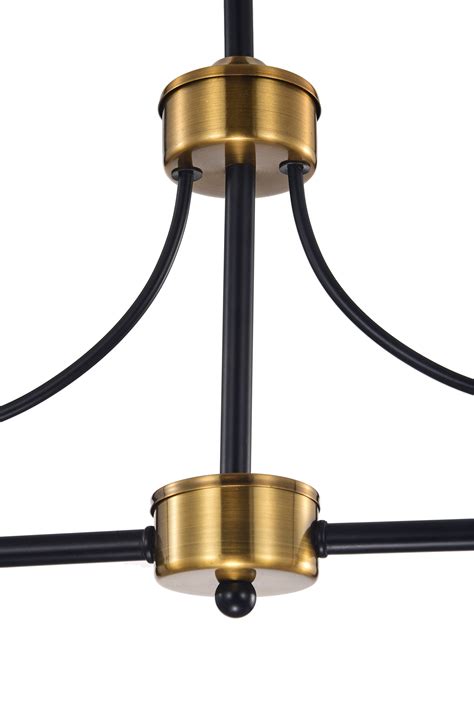 4 Light Black And Antique Gold Linear Chandelier With Clear Glass