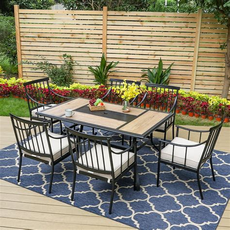 Mf Studio 7 Piece Outdoor Dining Set Metal Patio Furniture With 6 Pcs