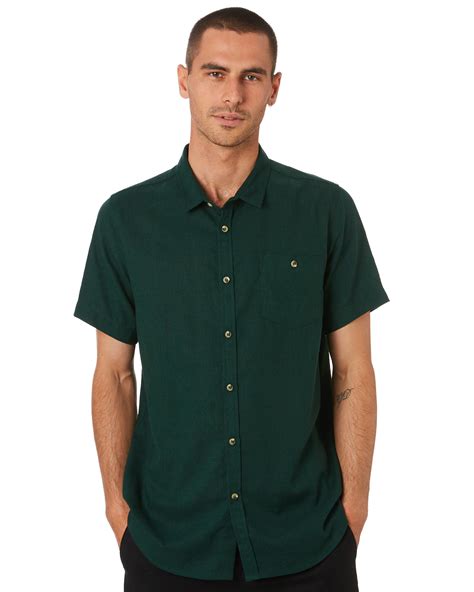 Rollas Men At Work Linen Mens Ss Shirt Dark Green Surfstitch