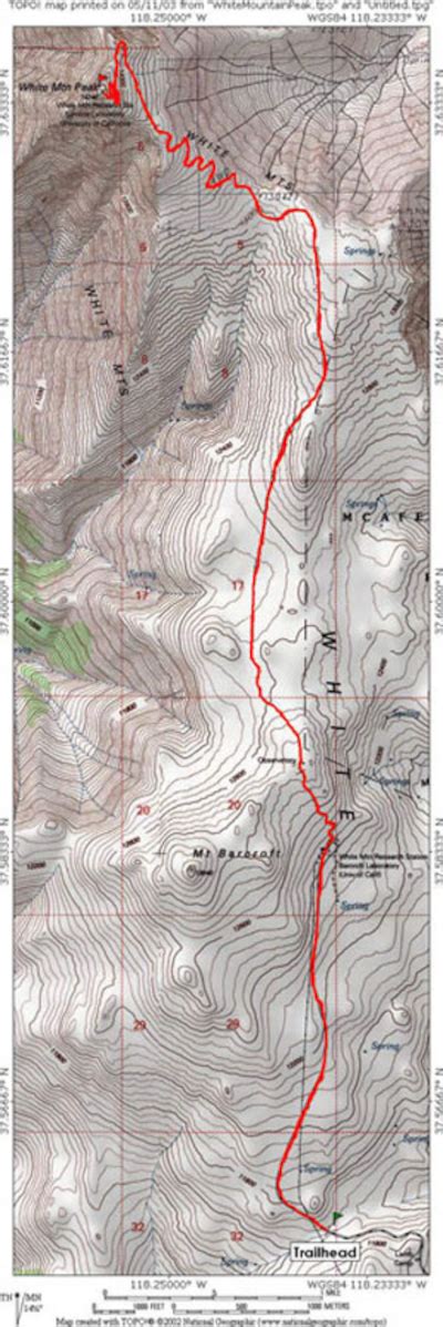 White Mountain Peak Inyo National Forest Ca Topo Map Profile And