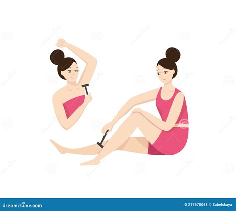 Women Shaving Legs And Armpits With Razor Flat Vector Illustration