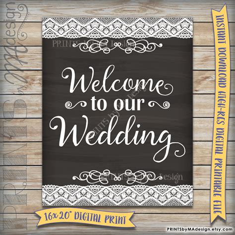 Welcome To Our Wedding Sign Printable Chalkboard Style Reception Decor