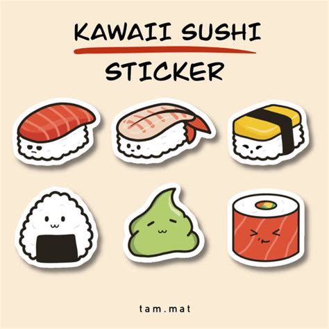 Jual Kawaii Sushi Stickers Stickers Lucu Sushi Sticker Food Sticker